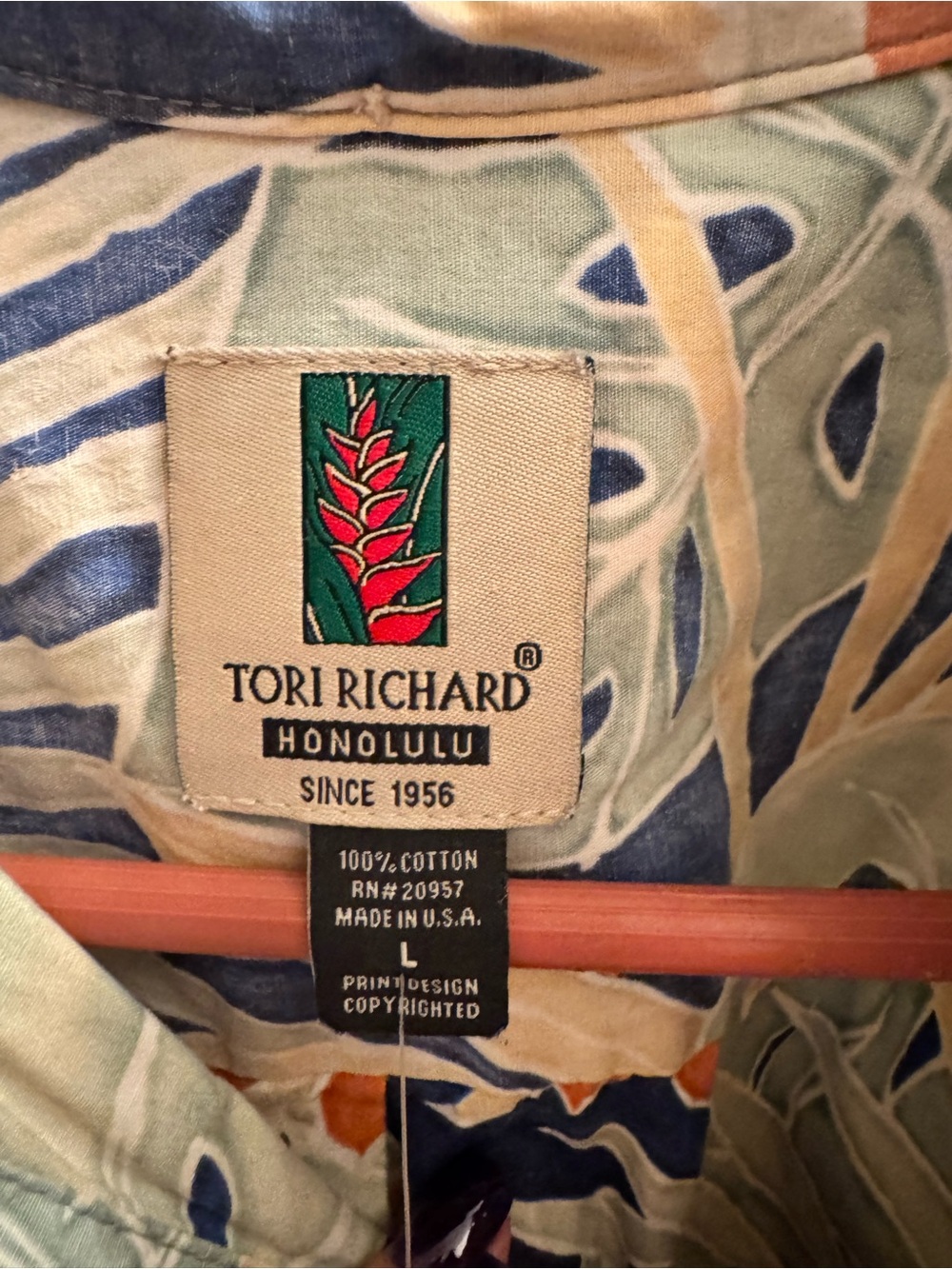 Tori Richard Blue Tropical Leaf Print Button-Down Shirt - Picture 2 of 3